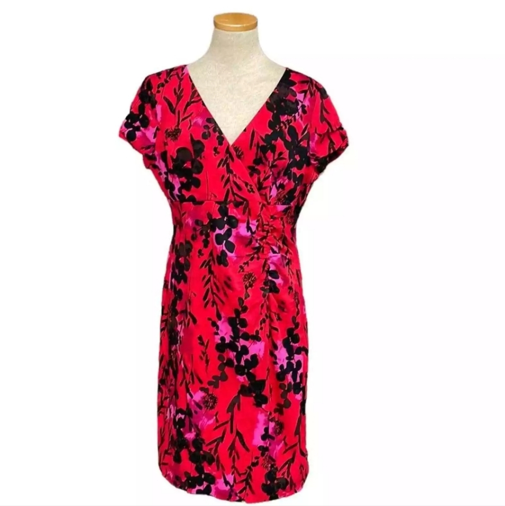Donna Ricco New York Red & Black Floral  Dress Size 14